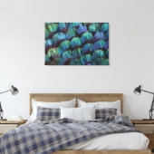 Blauwgroen fazantveerontwerp canvas afdruk (Insitu (Slaapkamer))