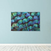 Blauwgroen fazantveerontwerp canvas afdruk (Insitu (Houten vloer))