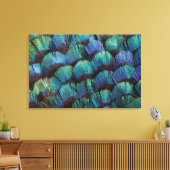 Blauwgroen fazantveerontwerp canvas afdruk (Insitu (Woonkamer))