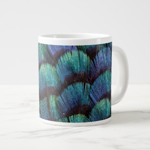 Blauwgroen fazantveerontwerp grote koffiekop