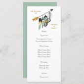 Blauwgroen Feather Arrow bruiloft menu (Voorkant / Achterkant)