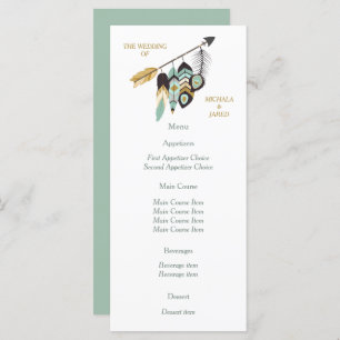 Blauwgroen Feather Arrow bruiloft menu