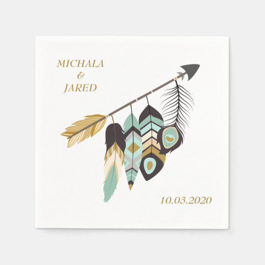 Blauwgroen Feather Arrow bruiloft Servetten (Voorkant)