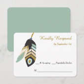 Blauwgroen Feather Dreamcatcher bruiloft RSVP Kaartje (Voorkant / Achterkant)