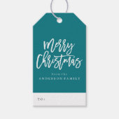 Blauwgroen feestdag met kerstcadeautje cadeaulabel (Voorkant)