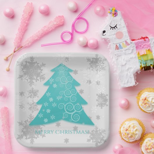 Blauwgroen feestelijk Bord kerstboompapier (Feest)