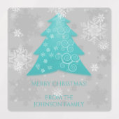 Blauwgroen feestelijk kerstboomlabel labels (Design 2)