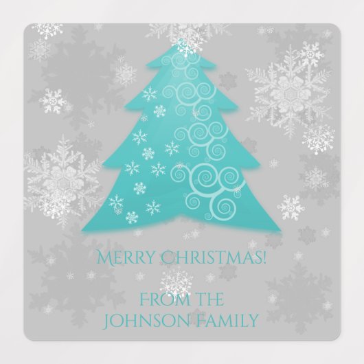 Blauwgroen feestelijk kerstboomlabel labels (Design 2)