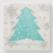 Blauwgroen feestelijk Onderzetter met kerstboomste (Voorkant)