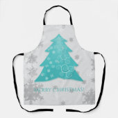 Blauwgroen feestelijk Schort met kerstbomen (Voorkant)