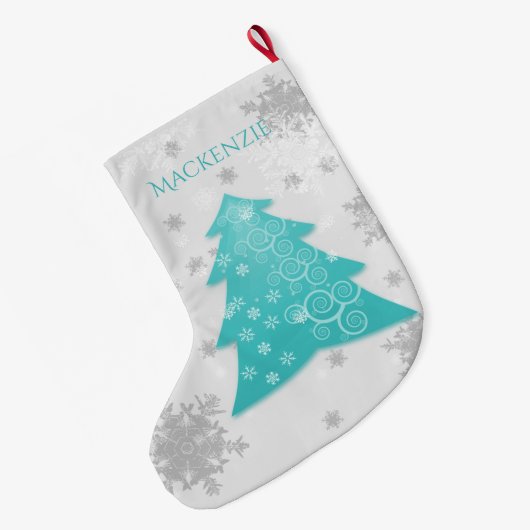 Blauwgroen feestelijke kerstbomen stoppen grote kerstsok (Achterkant (Hangend))