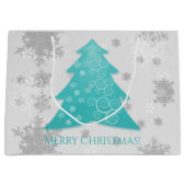 Blauwgroen feestelijke kerstboom met cadeautas (Voorkant)