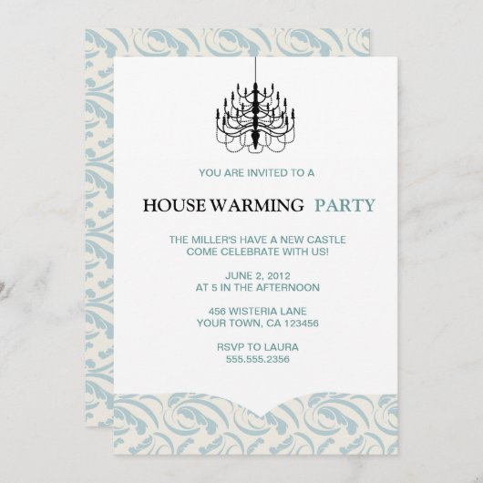 Blauwgroen Fern en luchters Housewarming Kaart (Voorkant / Achterkant)