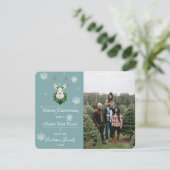 Blauwgroen Festive Reindeer Holiday-fotokaart Feestdagenkaart (Staand voorkant)