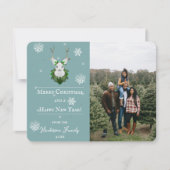Blauwgroen Festive Reindeer Holiday-fotokaart Feestdagenkaart (Voorkant)