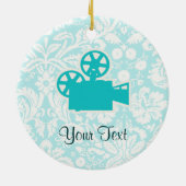 Blauwgroen filmcamera keramisch ornament (Achterkant)