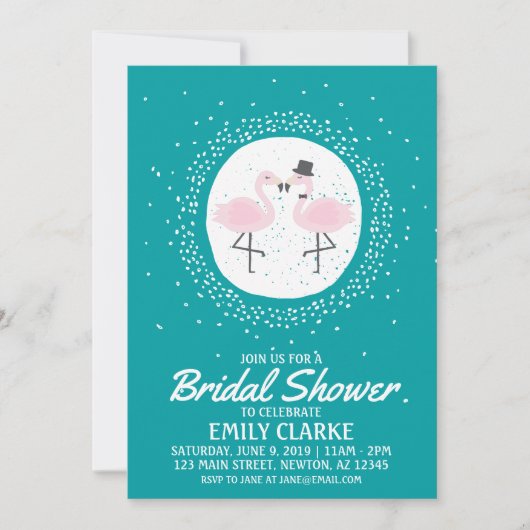 Blauwgroen Flamingo Bride & Groom Invitation (elk  Kaart (Voorkant)