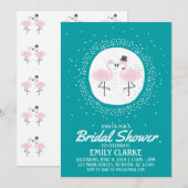 Blauwgroen Flamingo Bride & Groom Invitation (elk  Kaart (Voorkant / Achterkant)
