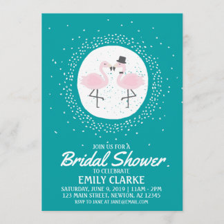 Blauwgroen Flamingo Bride & Groom Invitation (elk Kaart
