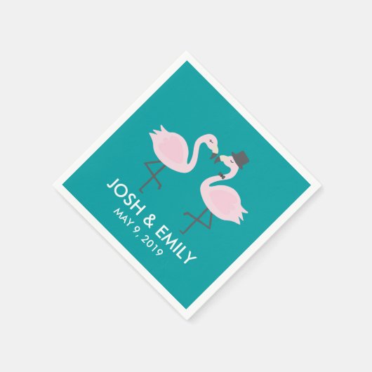 Blauwgroen Flamingo Bruiloft Bruid & bruidegom Paa Servetten (Hoek)