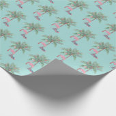 Blauwgroen Flamingo In Santa Hat Met Palmboom En L Cadeaupapier (Hoek)