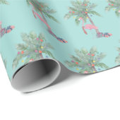 Blauwgroen Flamingo In Santa Hat Met Palmboom En L Cadeaupapier (Rol Hoek)