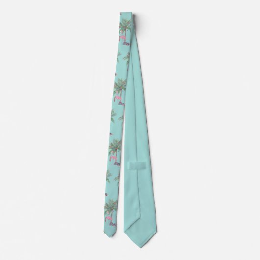 Blauwgroen Flamingo In Santa Hat Met Palmboom En L Stropdas (Achterkant)