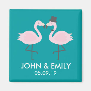 Blauwgroen Flamingo Weddenschap Bride & Groom Pair Magneet