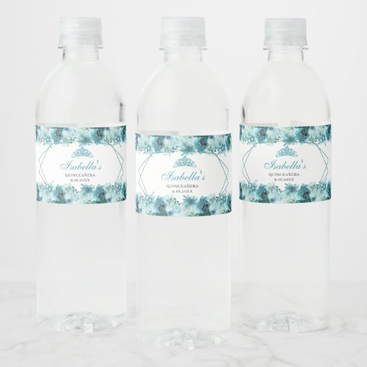 Blauwgroen flesje Quinceanera Water Fles Label Waterfles Etiket (Flessen)
