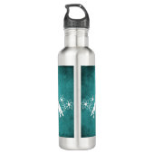 Blauwgroen flesjes van vederwild waterfles  (Achterkant)