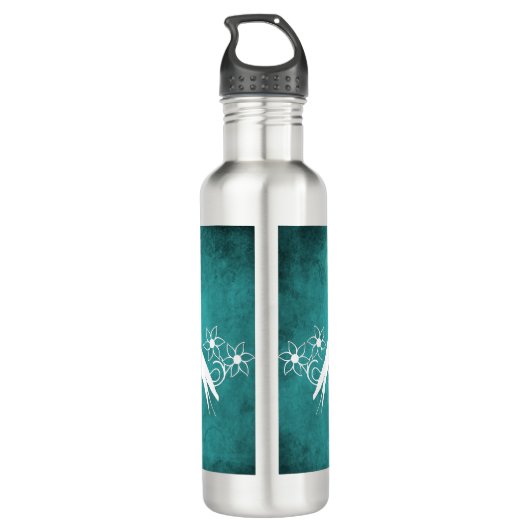 Blauwgroen flesjes van vederwild waterfles  (Achterkant)