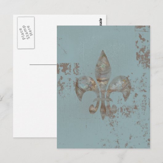 Blauwgroen Fleur De lis Briefkaart (Voorkant / Achterkant)