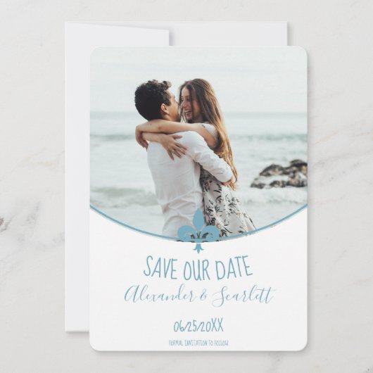 Blauwgroen Fleur de Lis-foto slaat de datum-aankon Aankondiging (Voorkant)