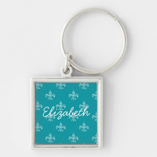 Blauwgroen Fleur de Lis Sleutelhanger (Voorkant)