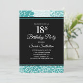 Blauwgroen Floral 18th Birthday Party Kaart (Staand voorkant)