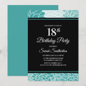 Blauwgroen Floral 18th Birthday Party Kaart (Voorkant / Achterkant)