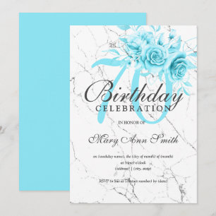 Blauwgroen Floral 70th Birthday Party Marble  Kaart