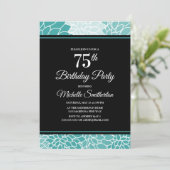 Blauwgroen Floral 75th Birthday Party Kaart (Staand voorkant)