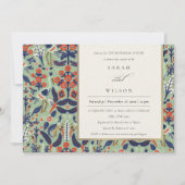  Blauwgroen Floral Bird Rehearsal Dinner Invite Bedankkaart (Voorkant)