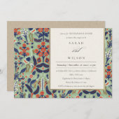  Blauwgroen Floral Bird Rehearsal Dinner Invite Bedankkaart (Voorkant / Achterkant)