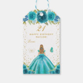 Blauwgroen Floral Blonde Hair Girl Happy Birthday Cadeaulabel (Voorkant)