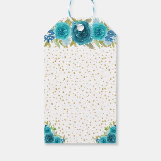 Blauwgroen Floral Blonde Hair Girl Happy Birthday Cadeaulabel (Achterkant)