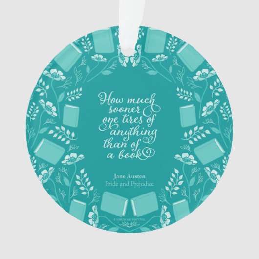 Blauwgroen Floral Bookish Quote Pride & Prejudice Ornament (voorkant)