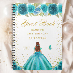 Blauwgroen Floral Brown Hair Princess Gastenboek Notitieboek