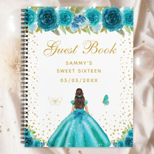 Blauwgroen Floral Brunette Hair Princess Sweet Six Notitieboek