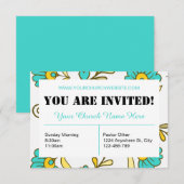 Blauwgroen Floral Church Invitation Kaart (Voorkant / Achterkant)