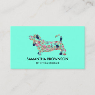 Blauwgroen Floral Dachshund Dog Pet Sitting Visitekaartje