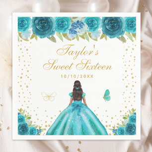 Blauwgroen Floral Dark Skin Princess Sweet Sixteen Servet