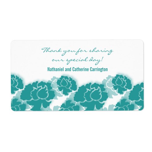 Blauwgroen Floral Decadence Wedding Labels (Voorkant)