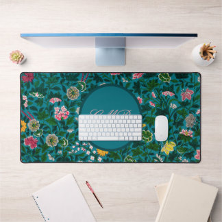 Blauwgroen Floral Desk Mat